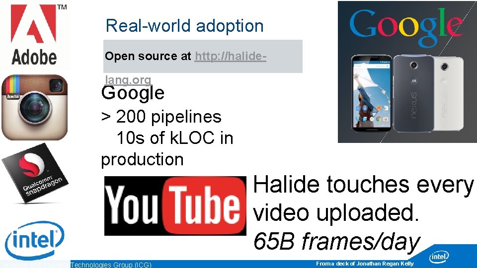 Real-world adoption Open source at http: //halidelang. org Google > 200 pipelines 10 s