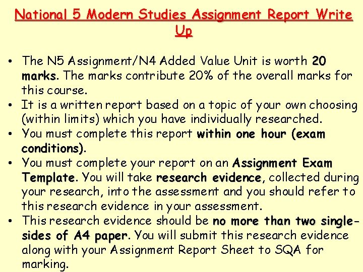 National 5 Modern Studies Assignment Report Write Up • The N 5 Assignment/N 4