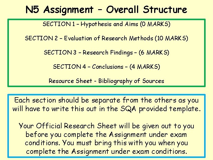 N 5 Assignment – Overall Structure SECTION 1 – Hypothesis and Aims (0 MARKS)