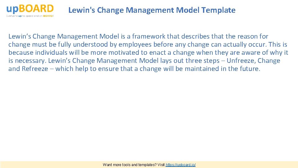 Lewin's Change Management Model Template Lewin’s Change Management Model is a framework that describes