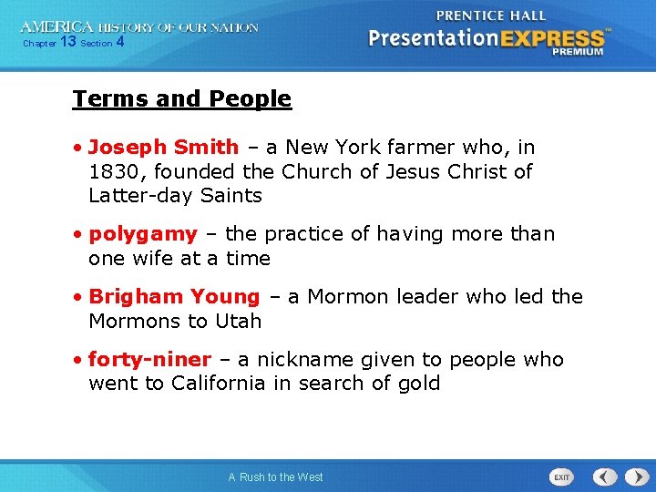Chapter 13 Section 4 Terms and People • Joseph Smith – a New York Chapter 13 Section 4 Terms and People • Joseph Smith – a New York