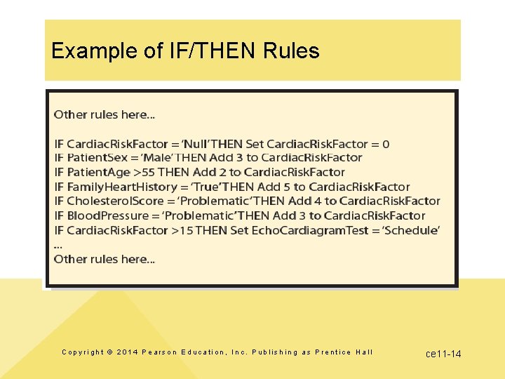 Example of IF/THEN Rules Copyright © 2014 Pearson Education, Inc. Publishing as Prentice Hall Example of IF/THEN Rules Copyright © 2014 Pearson Education, Inc. Publishing as Prentice Hall