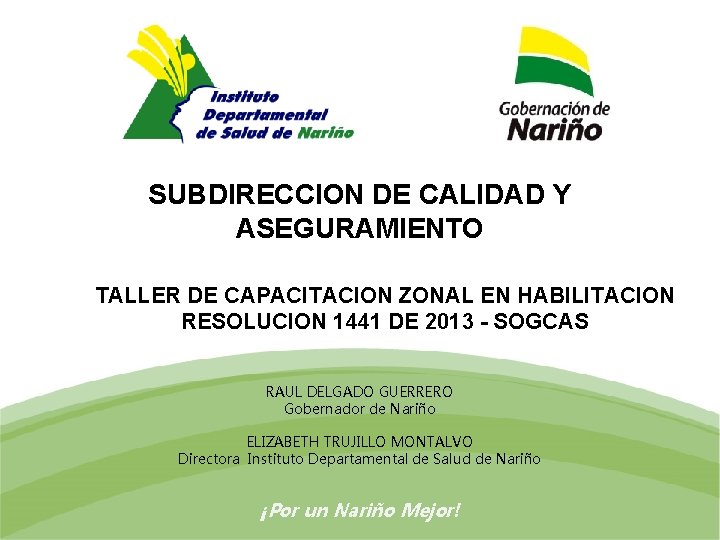 SUBDIRECCION DE CALIDAD Y ASEGURAMIENTO TALLER DE CAPACITACION ZONAL EN HABILITACION RESOLUCION 1441 DE