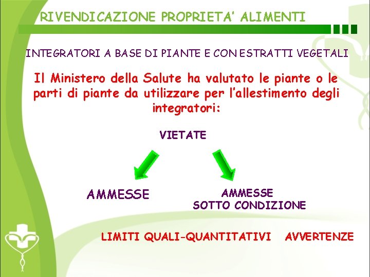 RIVENDICAZIONE PROPRIETA’ ALIMENTI INTEGRATORI A BASE DI PIANTE E CON ESTRATTI VEGETALI Il Ministero