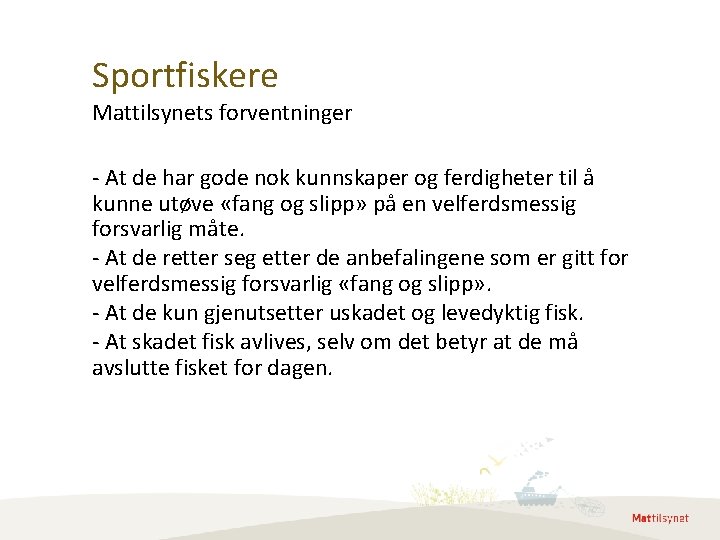 Sportfiskere Mattilsynets forventninger - At de har gode nok kunnskaper og ferdigheter til å