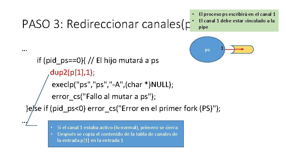  • El proceso ps escribirá en el canal 1 • El canal 1