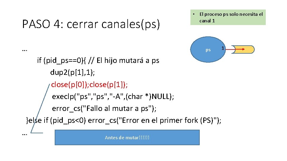 PASO 4: cerrar canales(ps) … • El proceso ps solo necesita el canal 1