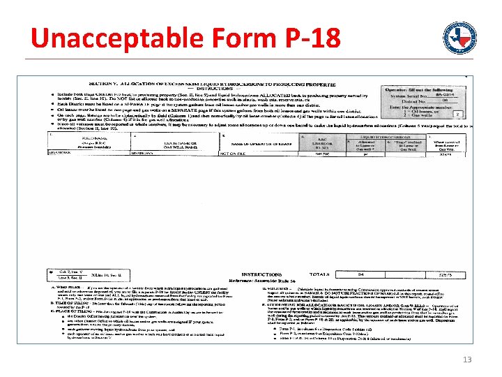 Unacceptable Form P-18 13 