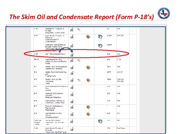 The Skim Oil and Condensate Report (Form P-18’s) 