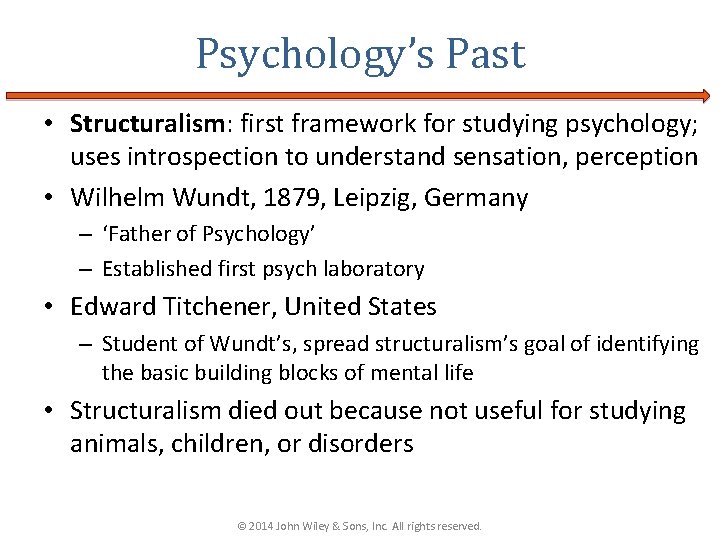 Psychology’s Past • Structuralism: first framework for studying psychology; uses introspection to understand sensation, Psychology’s Past • Structuralism: first framework for studying psychology; uses introspection to understand sensation,