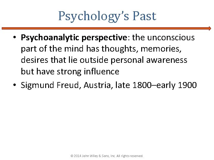 Psychology’s Past • Psychoanalytic perspective: the unconscious part of the mind has thoughts, memories, Psychology’s Past • Psychoanalytic perspective: the unconscious part of the mind has thoughts, memories,