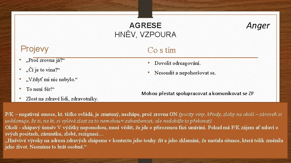 AGRESE HNĚV, VZPOURA Projevy • „Proč zrovna já? “ • „Čí je to vina?