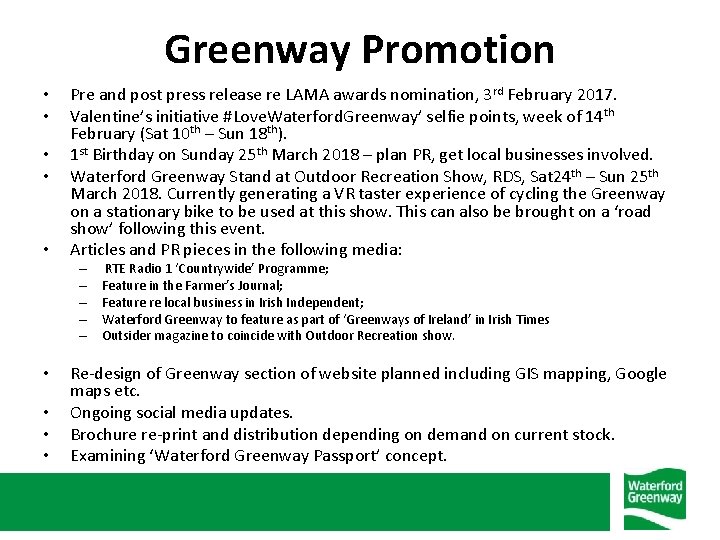 Greenway Promotion • • • Pre and post press release re LAMA awards nomination,