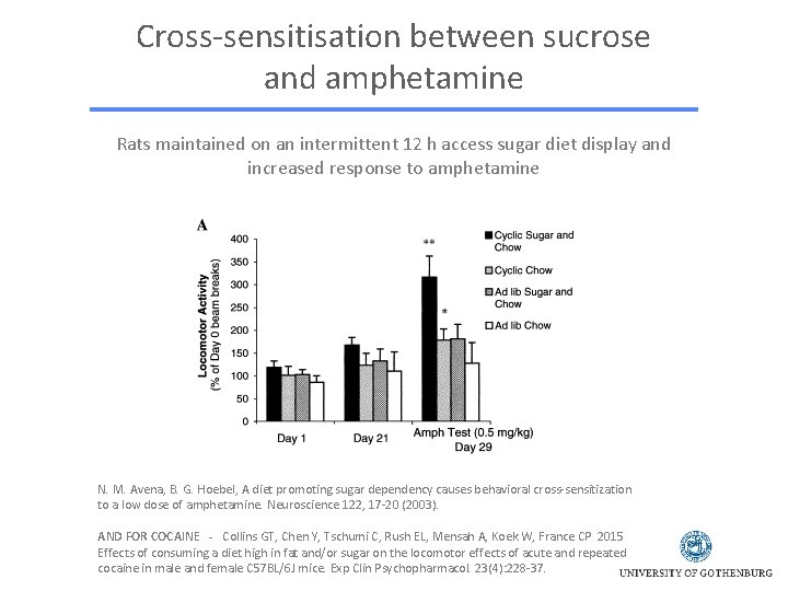 Cross-sensitisation between sucrose and amphetamine Rats maintained on an intermittent 12 h access sugar