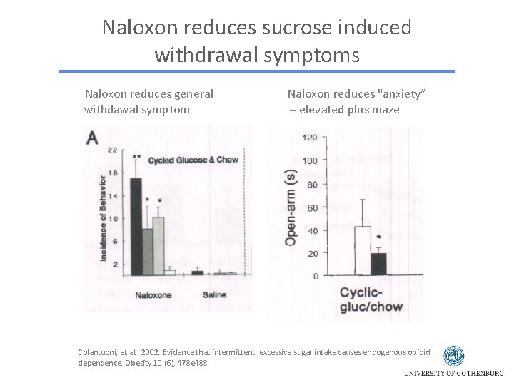Naloxon reduces sucrose induced withdrawal symptoms Naloxon reduces general withdawal symptom Naloxon reduces "anxiety”