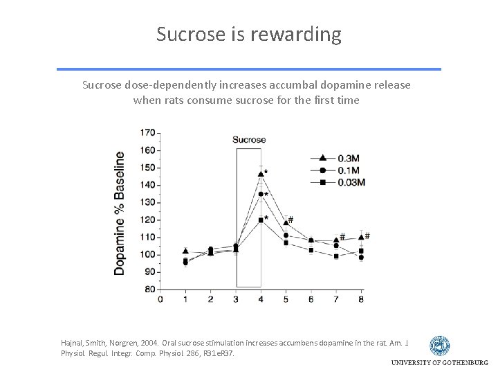 Sucrose is rewarding Sucrose dose-dependently increases accumbal dopamine release when rats consume sucrose for