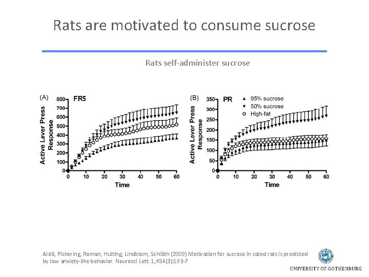 Rats are motivated to consume sucrose Rats self-administer sucrose Alsiö, Pickering, Roman, Hulting, Lindblom,