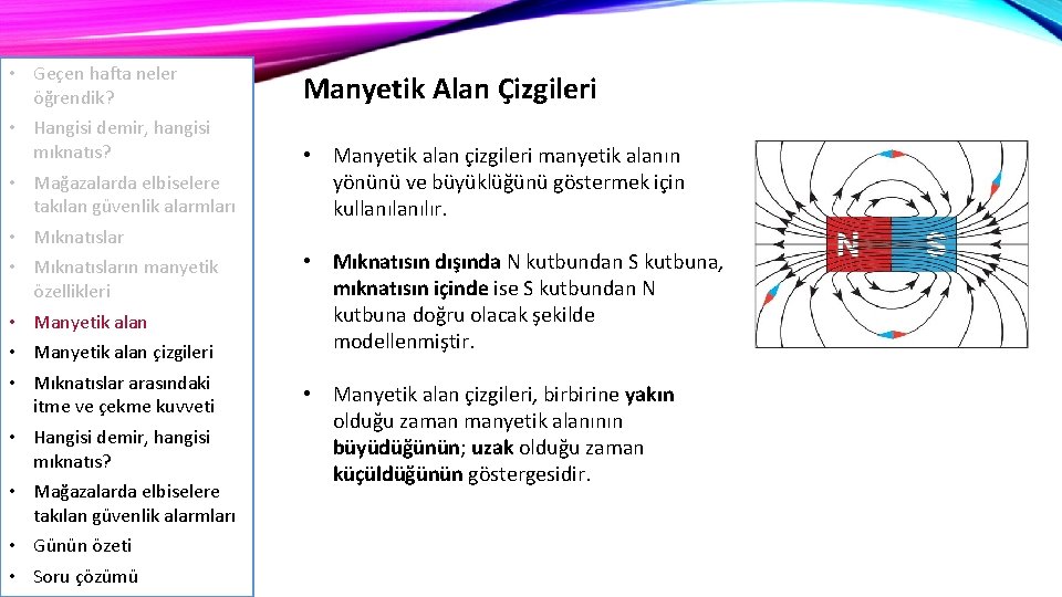  • Geçen hafta neler öğrendik? • Hangisi demir, hangisi mıknatıs? • Mağazalarda elbiselere