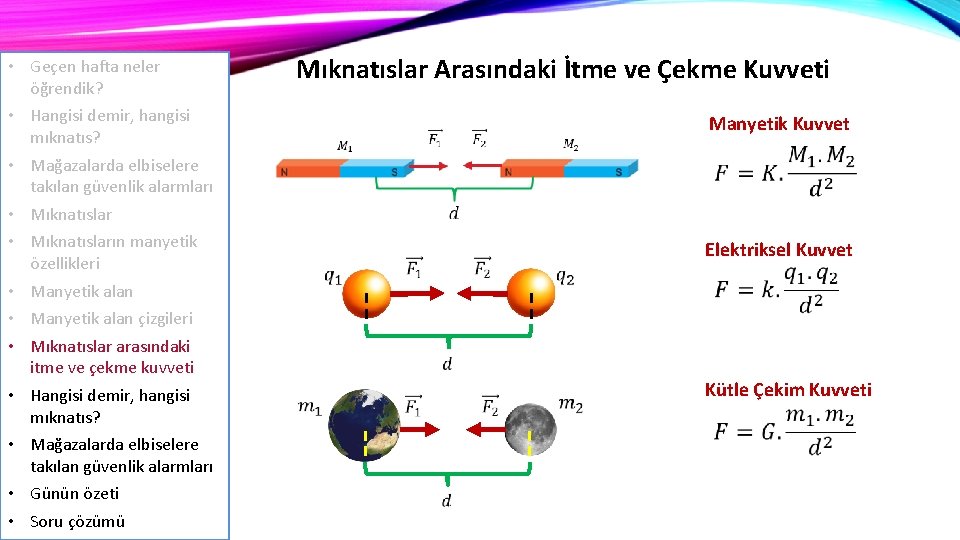  • Geçen hafta neler öğrendik? • Hangisi demir, hangisi mıknatıs? • Mağazalarda elbiselere