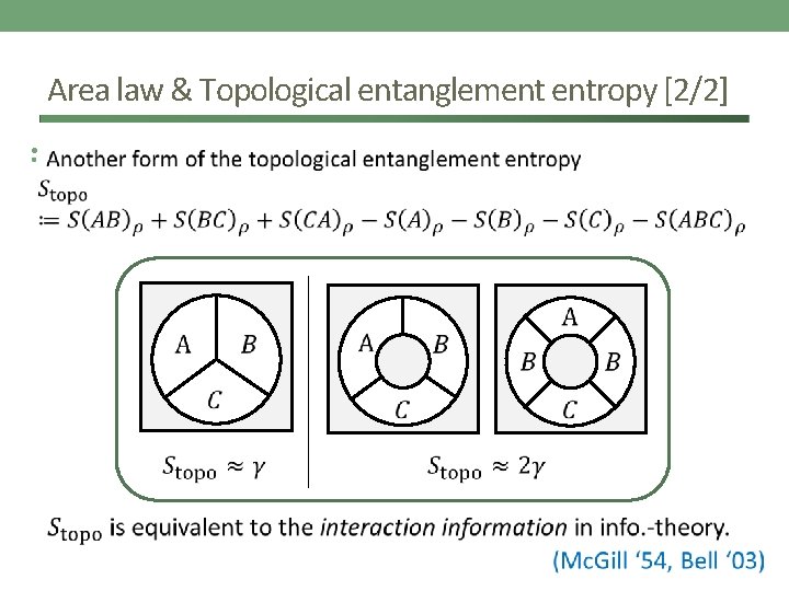 Area law & Topological entanglement entropy [2/2] • 