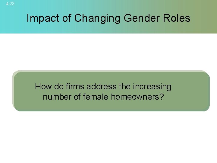 4 -23 Impact of Changing Gender Roles How do firms address the increasing number