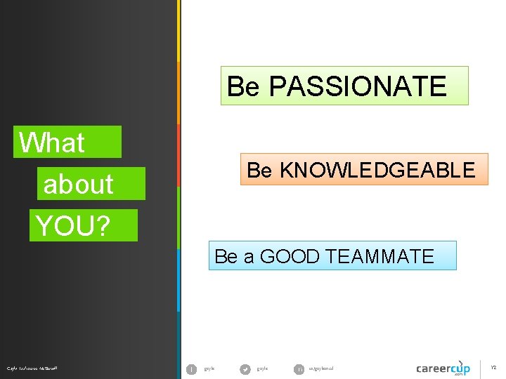 Be PASSIONATE What about z YOU? Be KNOWLEDGEABLE Be a GOOD TEAMMATE Gayle Laakmann