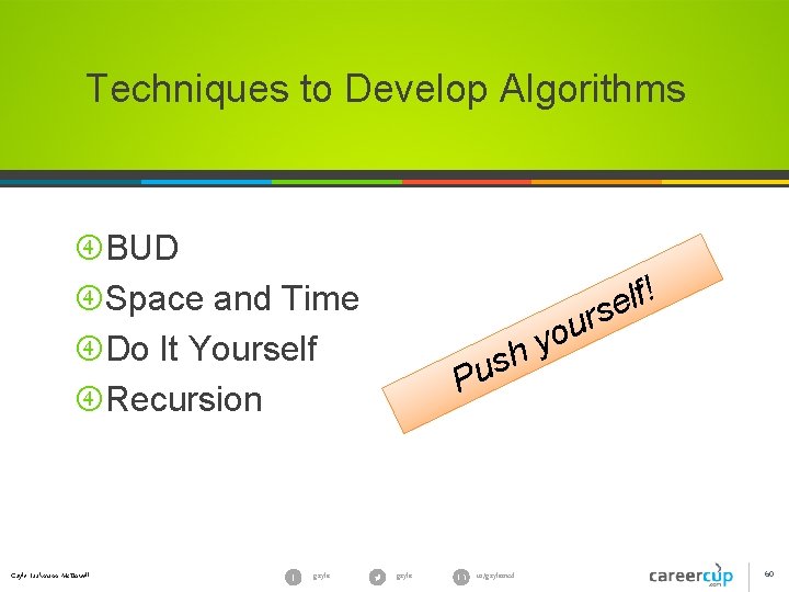 Techniques to Develop Algorithms BUD Space and Time Do It Yourself Recursion Gayle Laakmann