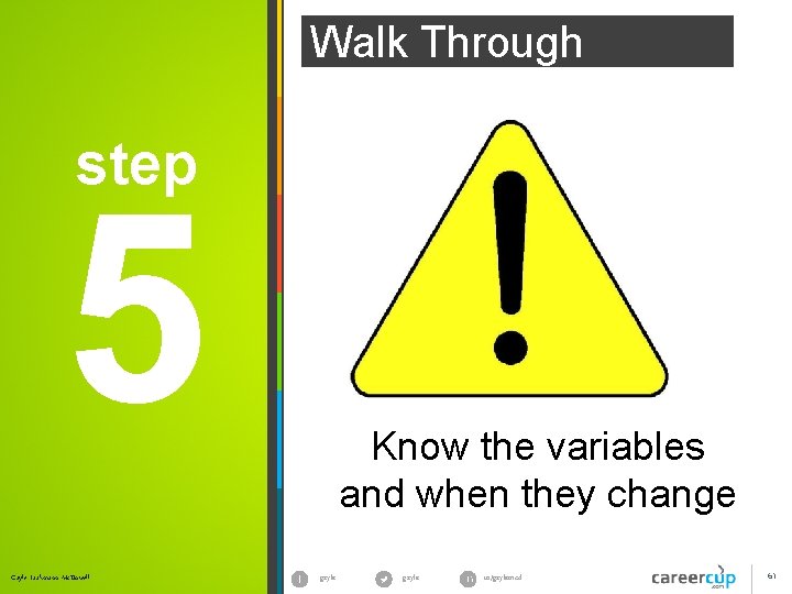 Walk Through step 5 Gayle Laakmann Mc. Dowell Know the variables and when they