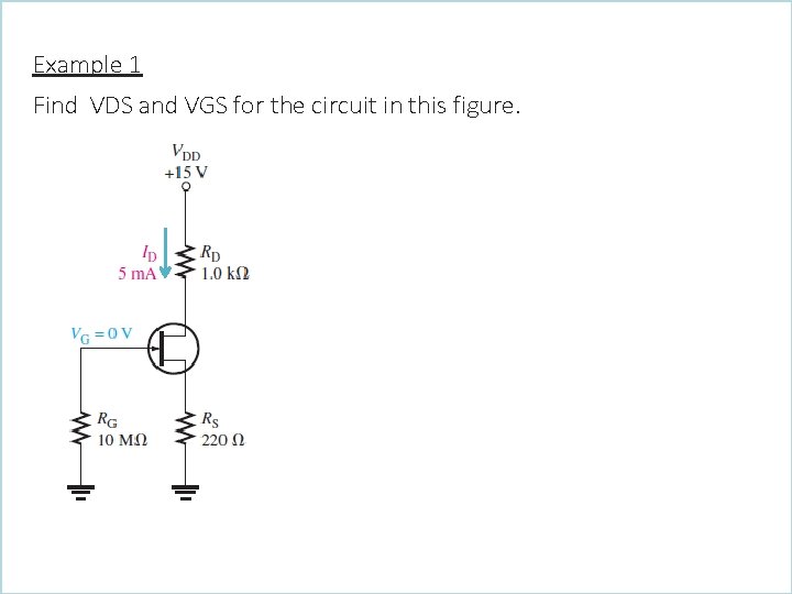 Example 1 Find VDS and VGS for the circuit in this figure. 