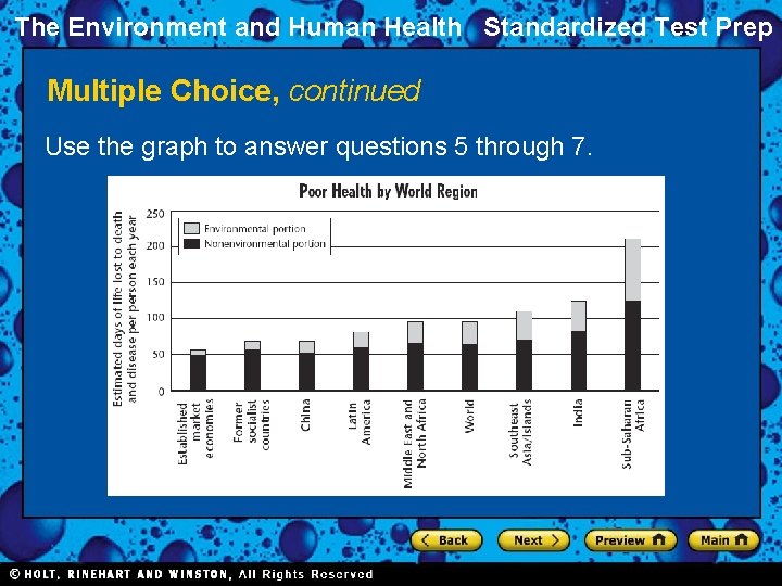 The Environment and Human Health Standardized Test Prep Multiple Choice, continued Use the graph