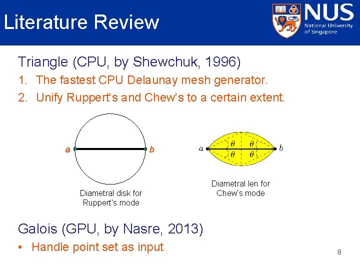 Literature Review Triangle (CPU, by Shewchuk, 1996) 1. The fastest CPU Delaunay mesh generator.