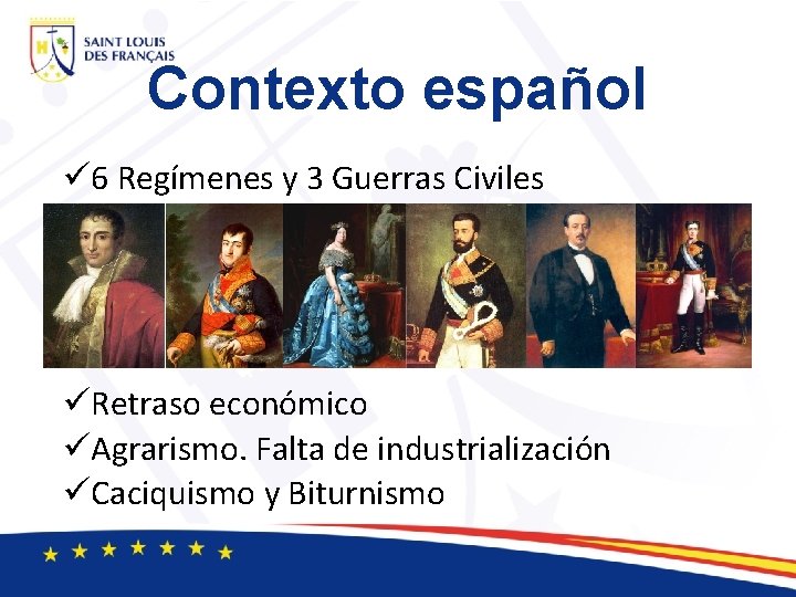 Contexto español ü 6 Regímenes y 3 Guerras Civiles üRetraso económico üAgrarismo. Falta de