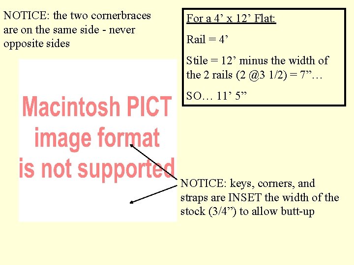 NOTICE: the two cornerbraces are on the same side - never opposite sides For