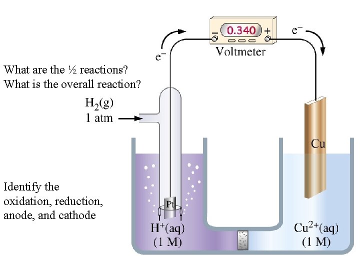  What are the ½ reactions? What is the overall reaction? Identify the oxidation,