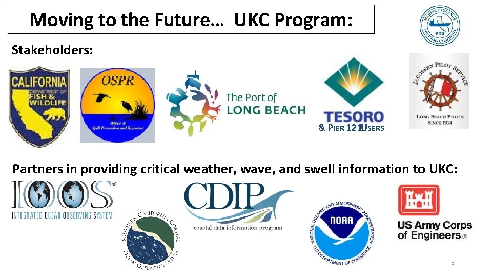 Moving to the Future… UKC Program: Stakeholders: & PIER 121 USERS Partners in providing