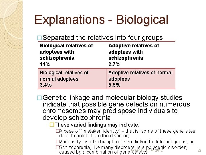 Explanations - Biological � Separated the relatives into four groups Biological relatives of adoptees
