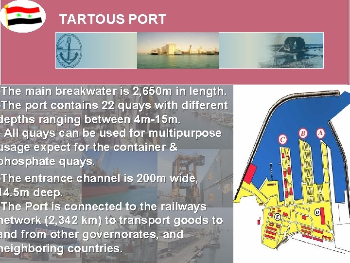 TARTOUS PORT -The main breakwater is 2, 650 m in length. -The port contains