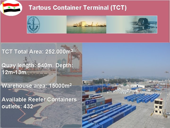 Tartous Container Terminal (TCT) TCT Total Area: 252. 000 m 2 Quay length: 540