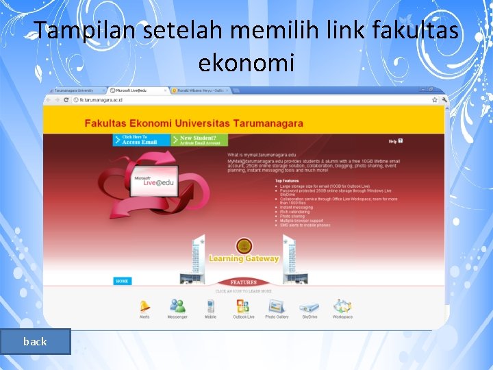 Tampilan setelah memilih link fakultas ekonomi back 