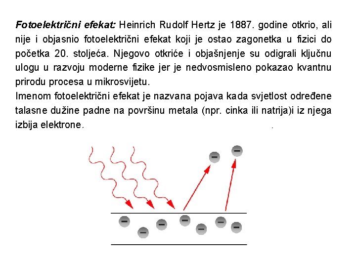 Fotoelektrični efekat: Heinrich Rudolf Hertz je 1887. godine otkrio, ali nije i objasnio fotoelektrični