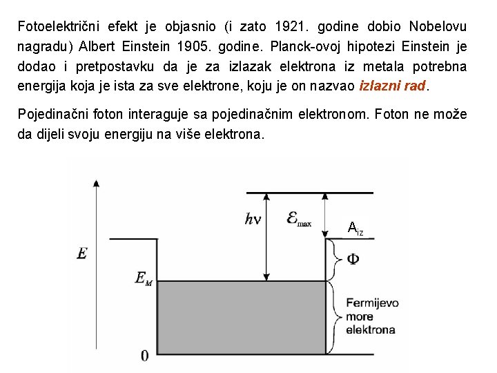 Fotoelektrični efekt je objasnio (i zato 1921. godine dobio Nobelovu nagradu) Albert Einstein 1905.