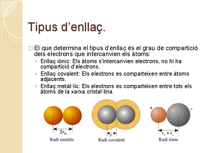 Tipus d’enllaç. � El que determina el tipus d’enllaç és el grau de compartició