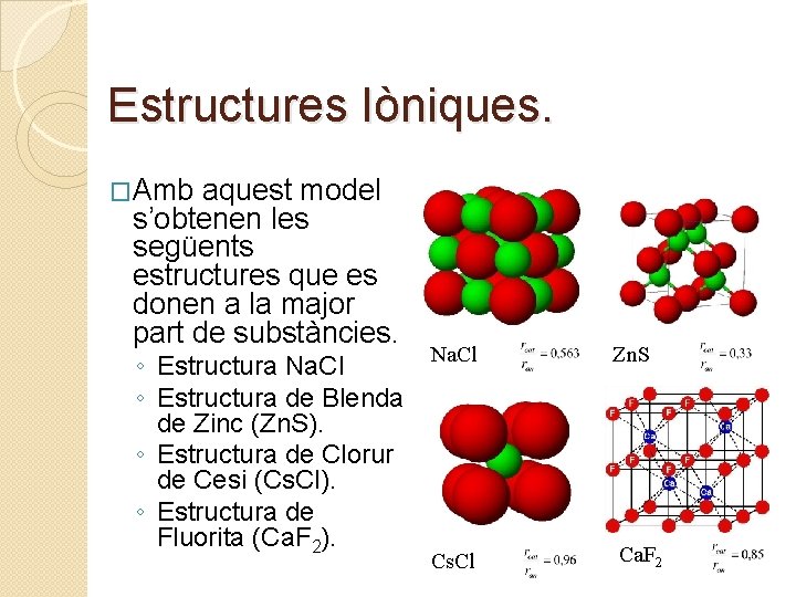 Estructures Iòniques. �Amb aquest model s’obtenen les següents estructures que es donen a la