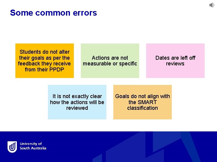 Some common errors Students do not alter their goals as per the feedback they