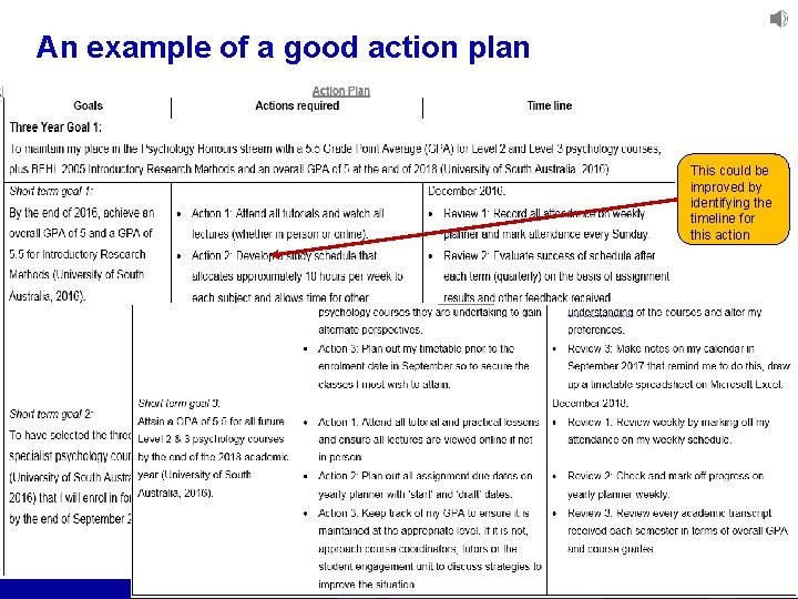 An example of a good action plan This could be improved by identifying the