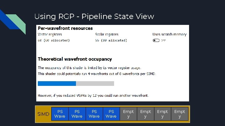 Using RGP - Pipeline State View SIMD PS Wave Empt y 