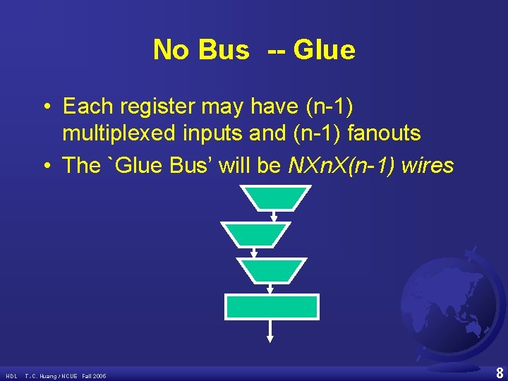 No Bus -- Glue • Each register may have (n-1) multiplexed inputs and (n-1)