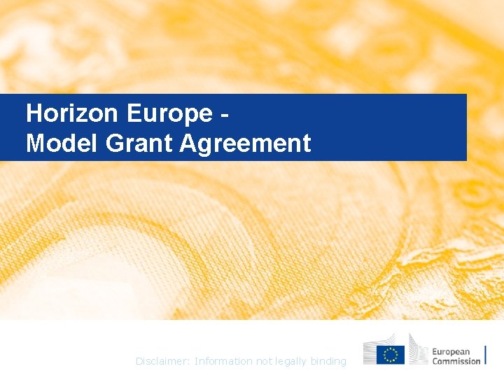 Horizon Europe Model Grant Agreement May 2019 │ Version 25 Disclaimer: Information not legally