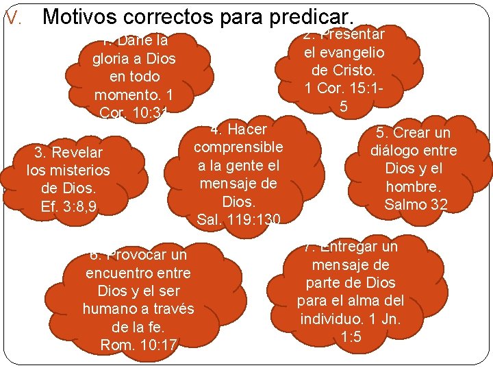 V. Motivos correctos para predicar. 1. Darle la gloria a Dios en todo momento.