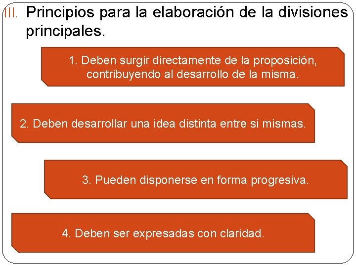 III. Principios para la elaboración de la divisiones principales. 1. Deben surgir directamente de